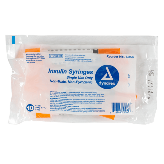 Dynarex Insulin Syringe Non-Toxic 28G 1cc 500/cs medical supply