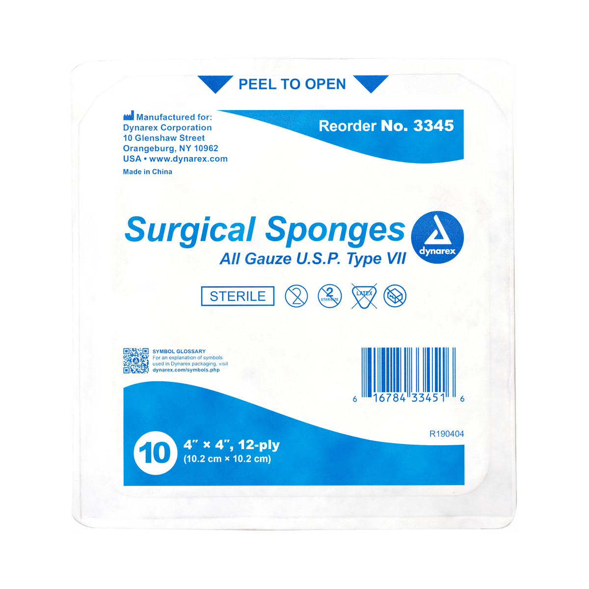 Dynarex Sterile Surgical Gauze Sponge 4" x 4" 12-Ply 128/10/cs medical supply