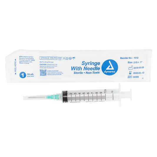 Dynarex Non-Safety Syringe with Needle Luer Lock 21G 1 inch 10cc Case medical supply
