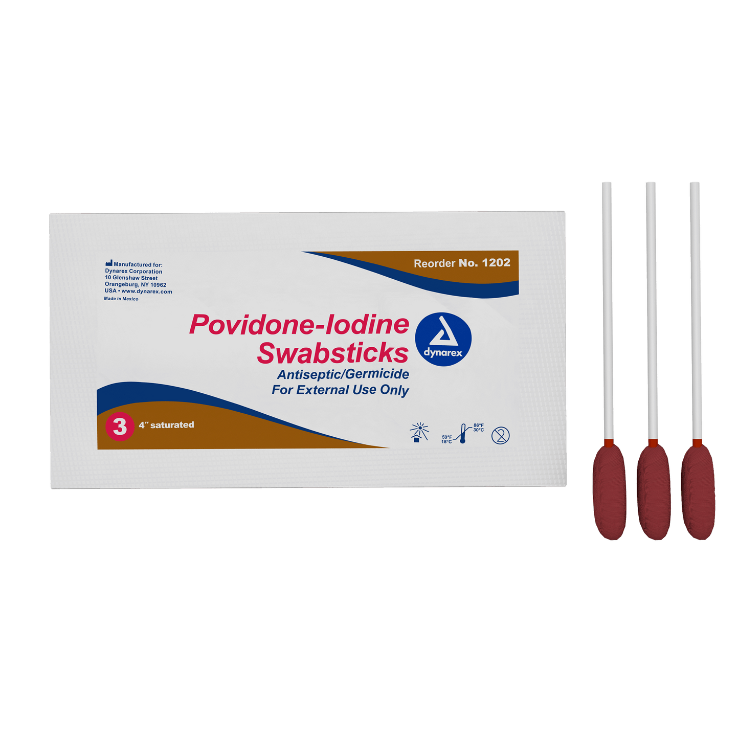 Dynarex Povidone Iodine Swabsticks 3 per Packet 10/25 Case medical supply