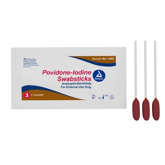 Dynarex Povidone Iodine Swabsticks 3 per Packet 10/25 Case medical supply