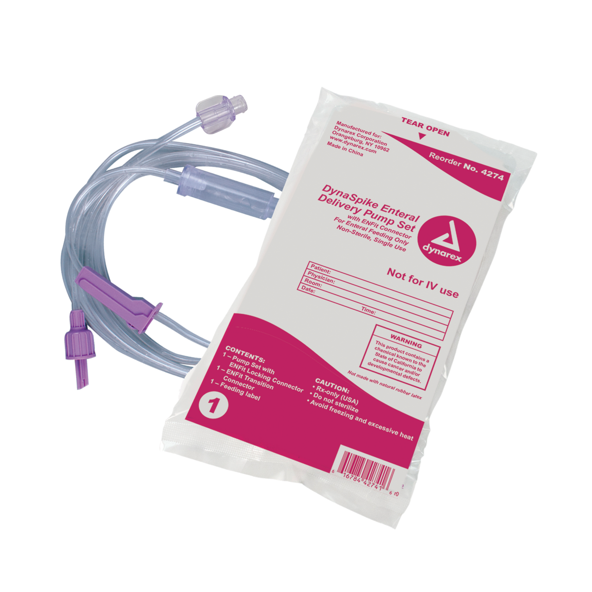 Dynarex DynaSpike Enteral Delivery Pump Set with ENFit Connector 30/cs medical supply