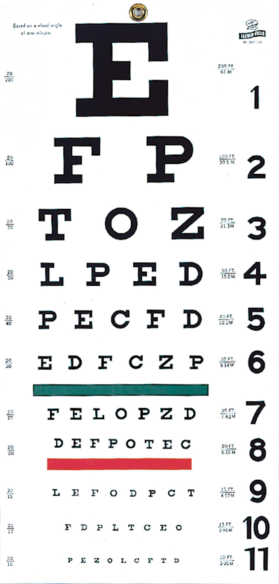 Graham Field Eye Chart, Snellen, 22" x 11" 20' Distance, Grafco medical supply