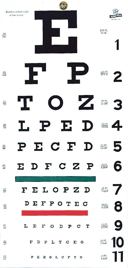 Graham Field Eye Chart, Snellen, 22" x 11" 20' Distance, Grafco medical supply