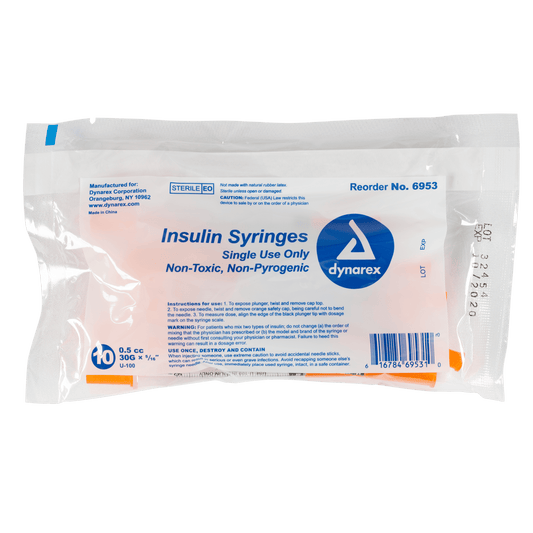 Dynarex Insulin Syringe Non-Toxic 30G 0.5cc 500/cs medical supply