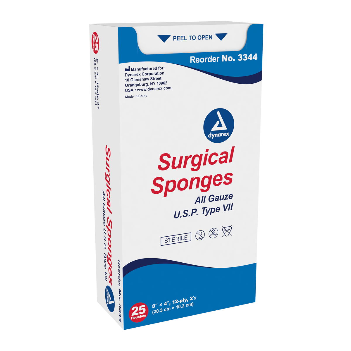 Dynarex Surgical Gauze Sponge 8x4 12-Ply 20/25/cs medical supply