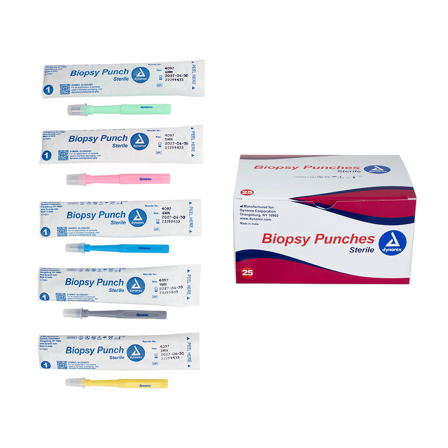 Dynarex Biopsy Punches Mix Box 2 3 4 5 6 mm Box of 25 medical supply