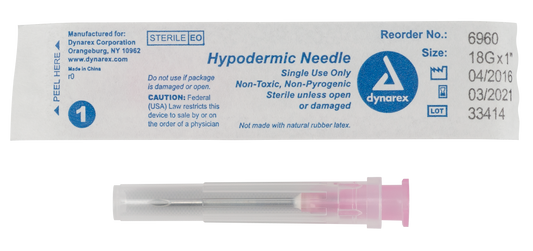 Dynarex Hypodermic Needle Non-Safety 18G 1 inch 10/100/cs medical supply