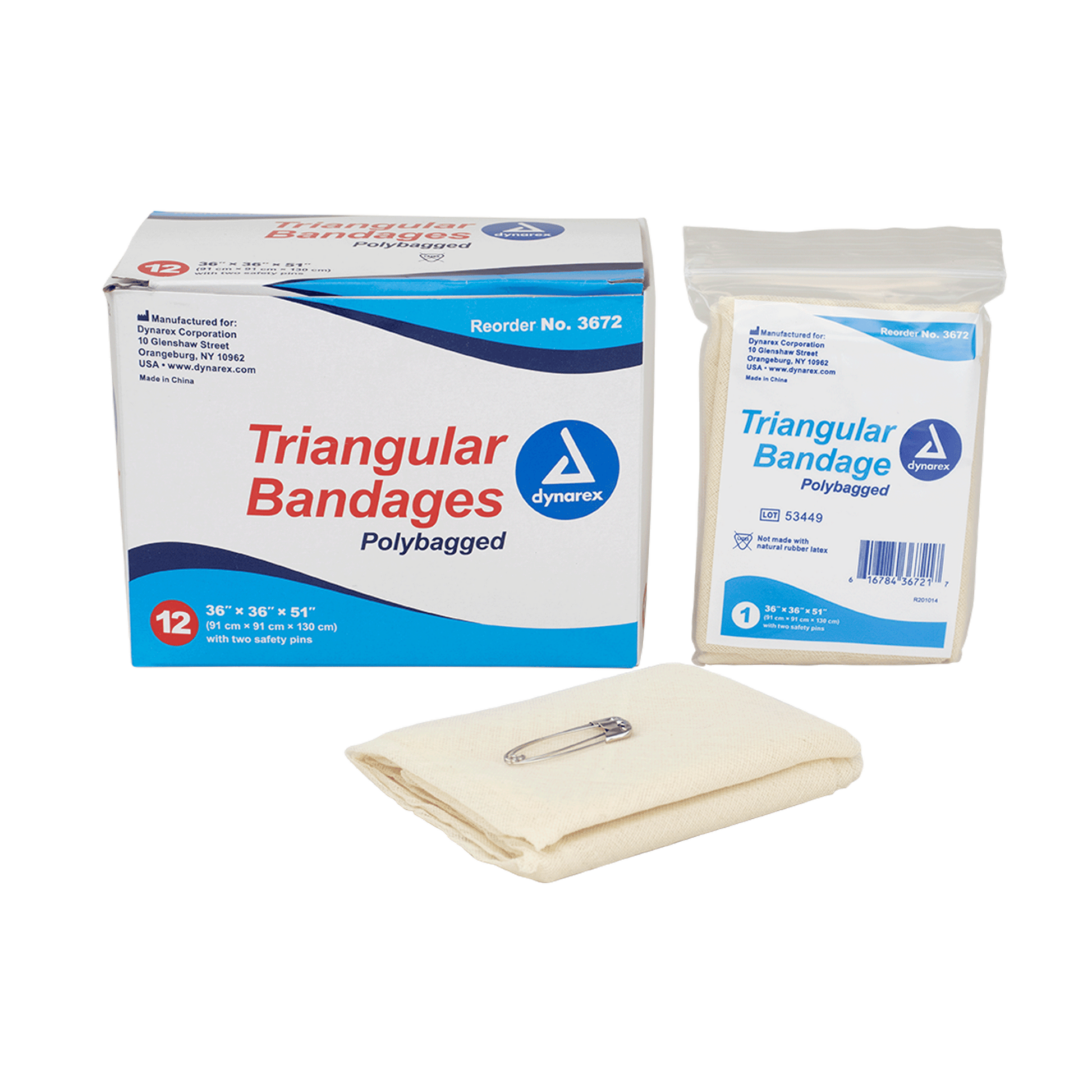DynaSafety Triangular Bandages 36 x 36 x 51 12/bx medical supply