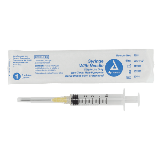 Dynarex Non-Safety Syringe with Needle Luer Lock 20G 1.5 inch 5cc Case medical supply