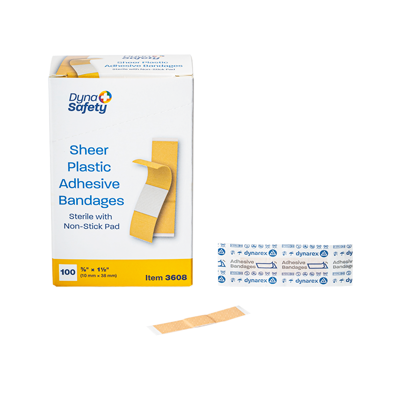 DynaSafety Sheer Plastic Adhesive Bandages Sterile 3/8 x 1.5 in 36/100/cs medical supply