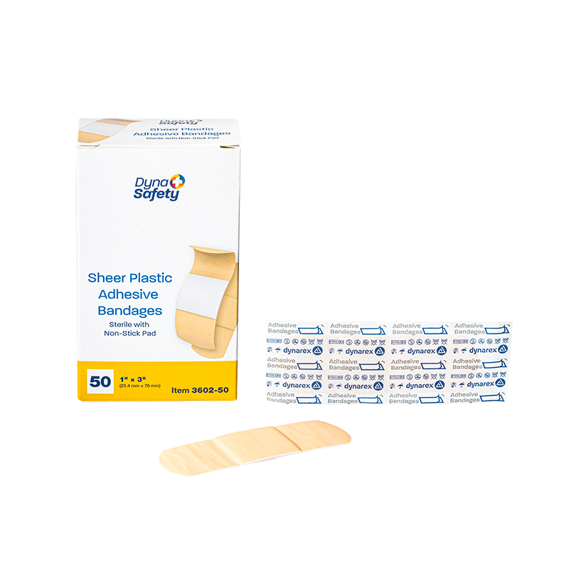 DynaSafety Sheer Plastic Adhesive Bandages Sterile 1 x 3 in 50/50/cs medical supply
