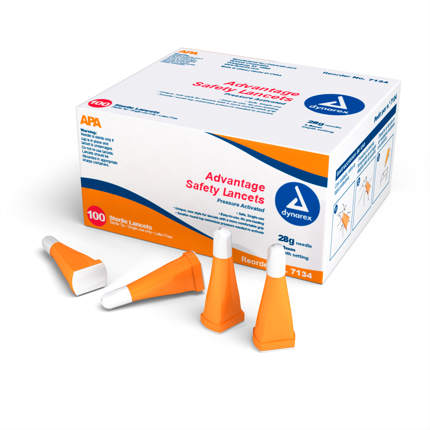 Dynarex Advantage Pressure Activated Safety Lancets 28G 1.8mm Case medical supply