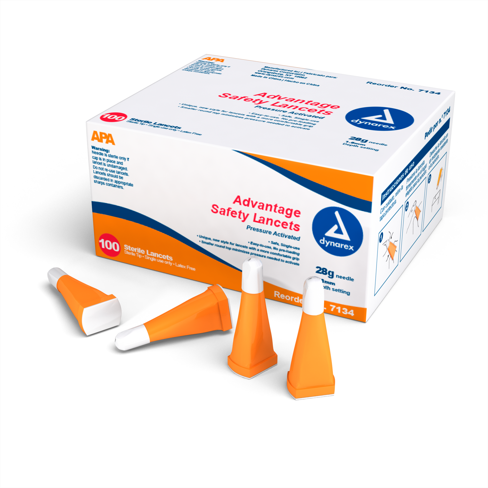 Dynarex Advantage Pressure Activated Safety Lancets 28G 1.8mm Case medical supply