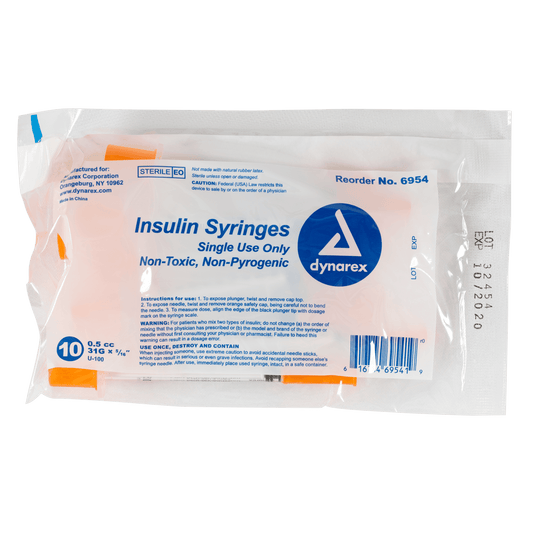 Dynarex Insulin Syringe Non-Toxic 31G 0.5cc 500/cs medical supply