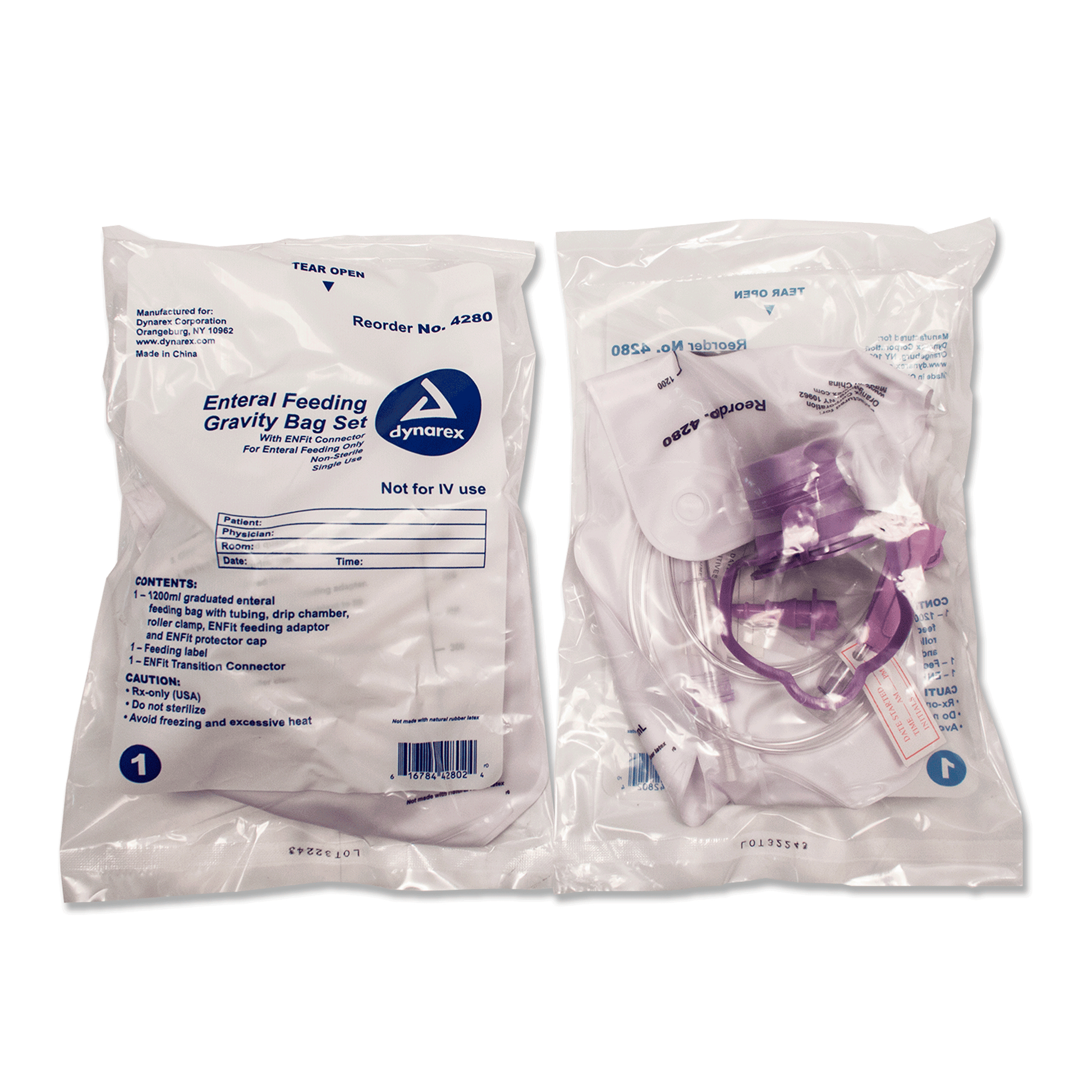 Dynarex Enteral Delivery Gravity Bag Set with ENFit Connector 30/cs medical supply