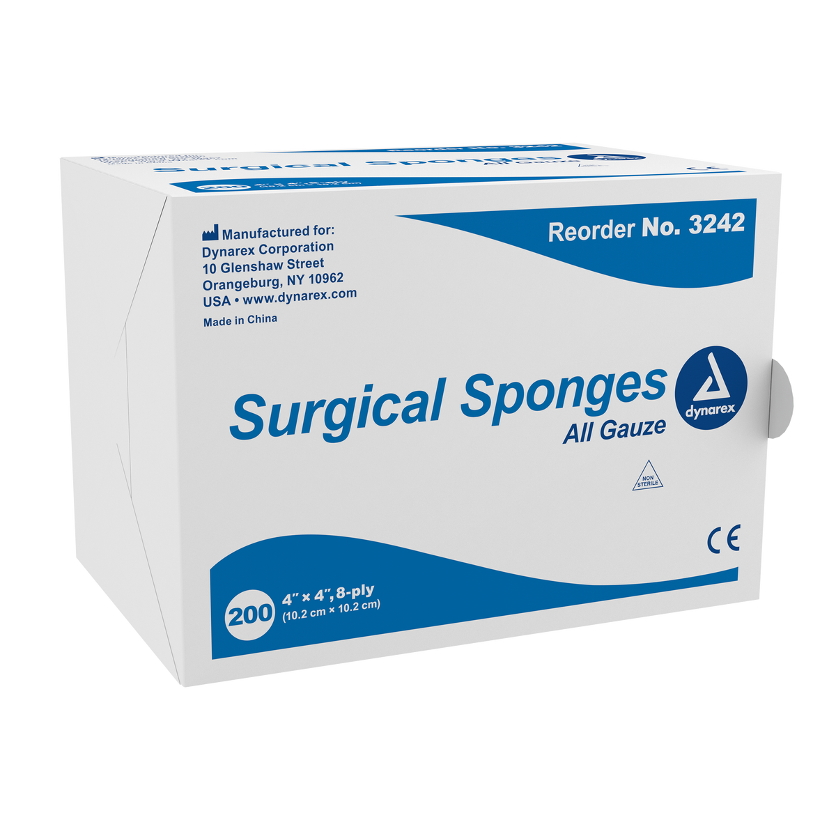 Dynarex Surgical Gauze Sponge 4" x 4" 8-Ply 20/200/cs medical supply