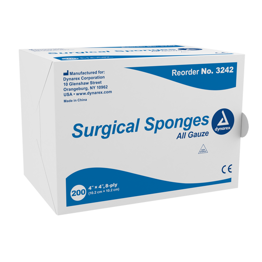 Dynarex Surgical Gauze Sponge 4" x 4" 8-Ply 20/200/cs medical supply