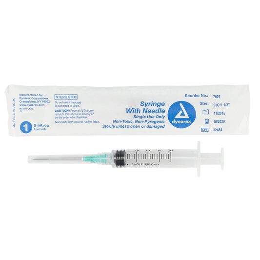 Dynarex Non-Safety Syringe with Needle Luer Lock 21G 1.5 inch 5cc Case medical supply