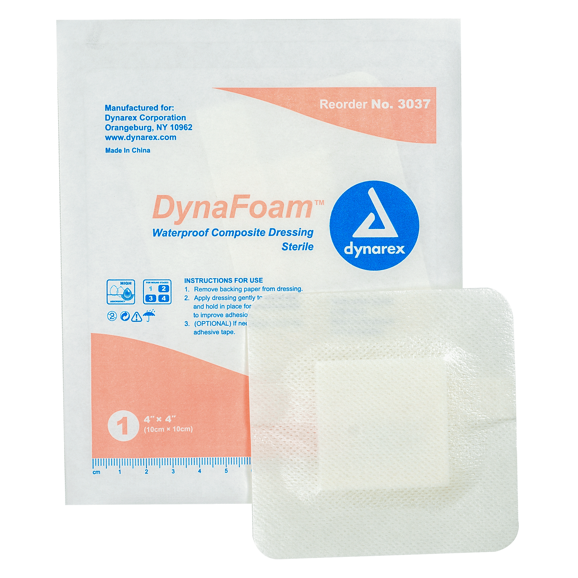 Dynarex DynaFoam Waterproof Bordered Foam 4x4 Case medical supply