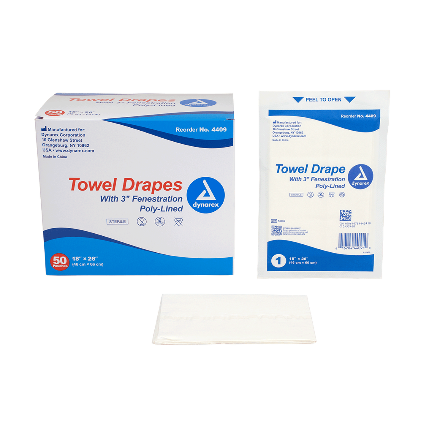 Dynarex Fenestrated Towel Drapes Sterile 18 inch x 26 inch case medical supply