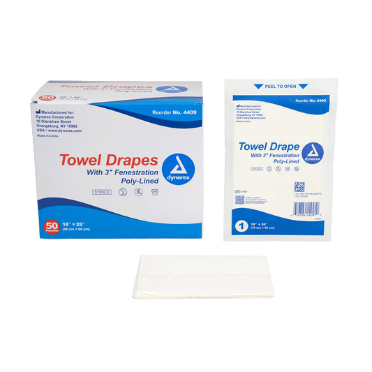 Dynarex Fenestrated Towel Drapes Sterile 18 inch x 26 inch case medical supply