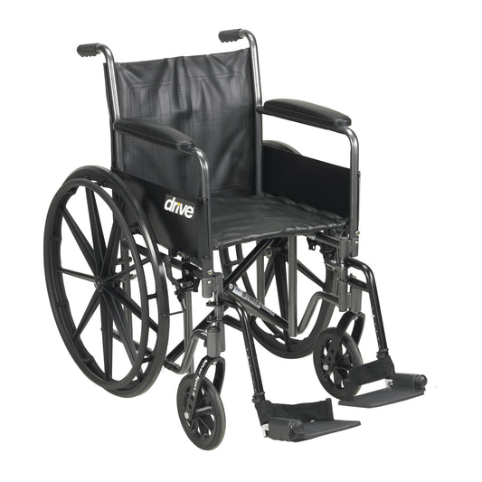 Drive Medical Silver Sport 2 Wheelchair Full Arms Swing Away Footrests 16" Seat medical supply