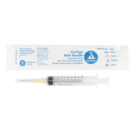 Dynarex Non-Safety Syringe with Needle Luer Lock 20G 1 inch 10cc Case medical supply