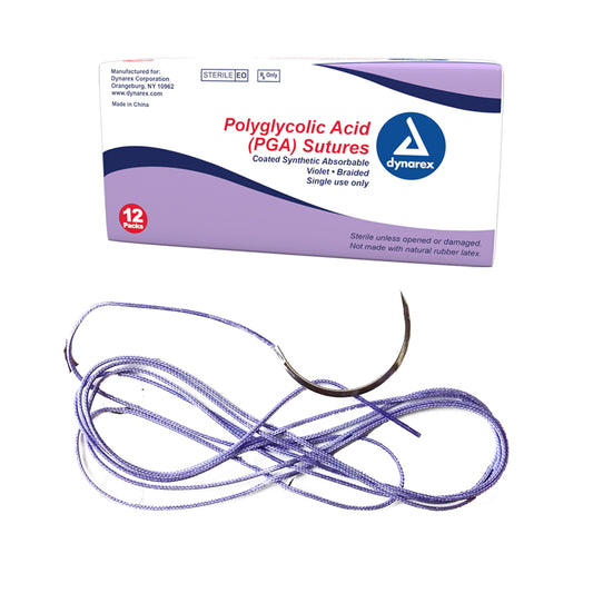 Dynarex Braided PGA Sutures Violet 4-0 C3 Needle 18 inch Box of 12 medical supply