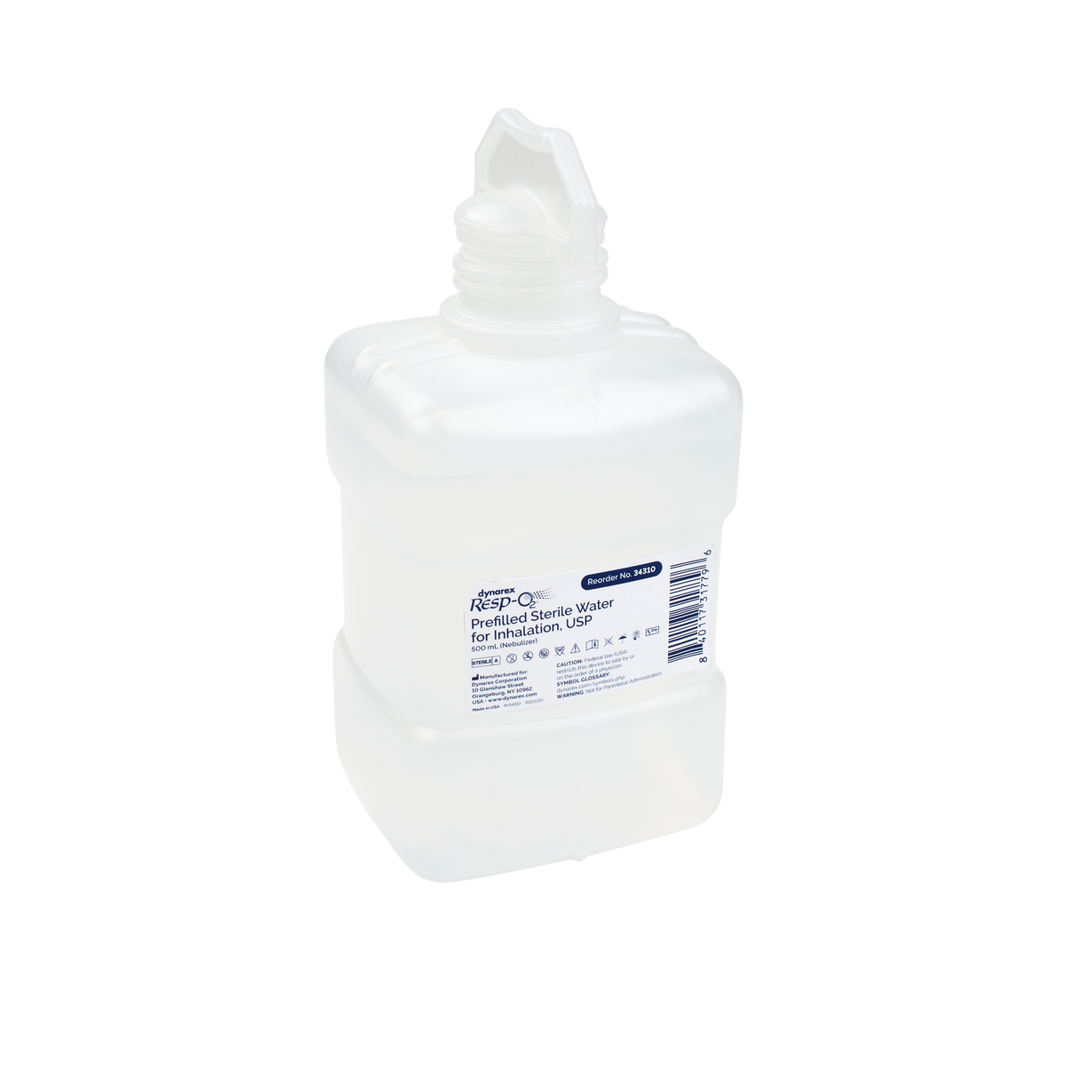 Resp-O2 Prefilled Sterile Water for Inhalation 500 mL 12 Case medical supply