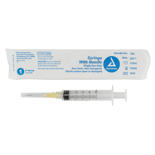 Dynarex Non-Safety Syringe with Needle Luer Lock 20G 1 inch 5cc Case medical supply