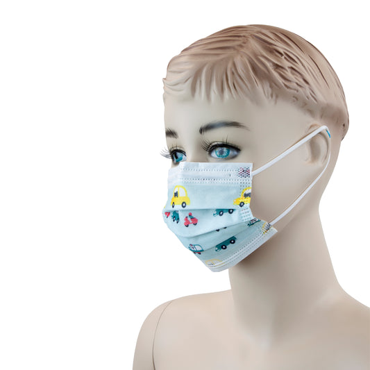 Dynarex Child Face Mask Car Print case of 600 medical supply