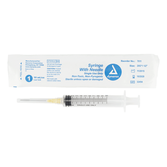 Dynarex Non-Safety Syringe with Needle Luer Lock 20G 1.5 inch 10cc Case medical supply