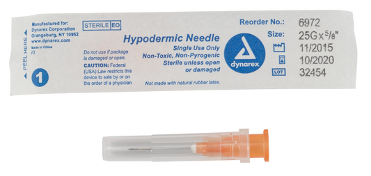 Dynarex Hypodermic Needle Non-Safety 25G 5/8 inch 10/100/cs medical supply