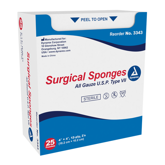 Dynarex Surgical Gauze Sponge 4x4 12-Ply 24/25/cs medical supply