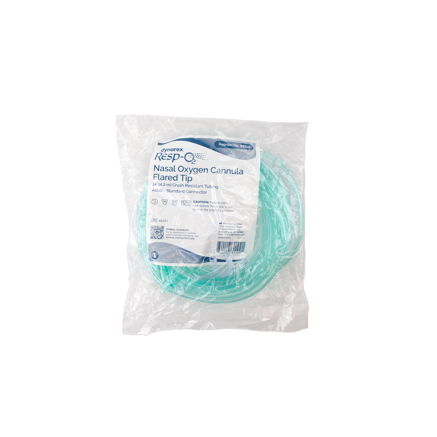 Resp-O2 Flared Tip Nasal Oxygen Cannula 14ft Adult Standard Connector 50/cs medical supply