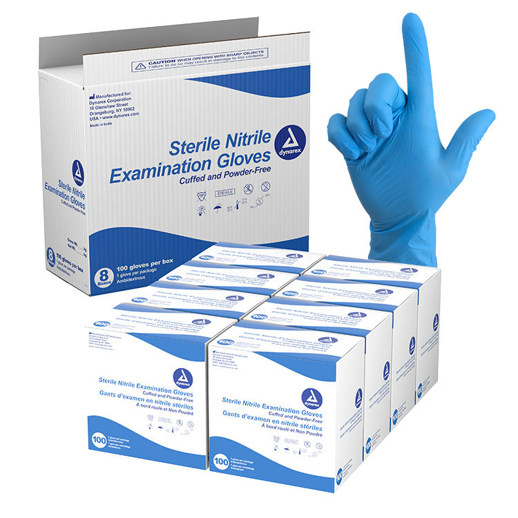 Dynarex Nitrile Sterile Exam Gloves Singles Large 8/100/cs medical supply