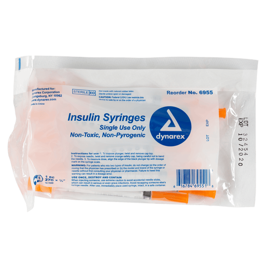 Dynarex Insulin Syringe Non-Toxic 27G 1cc 500/cs medical supply