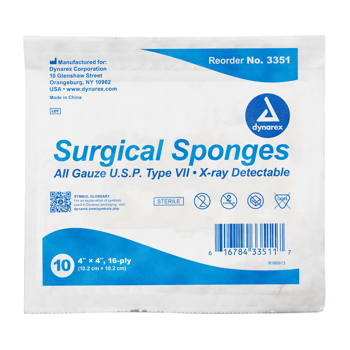 Dynarex X-Ray Detectable Surgical Gauze Sponge Sterile 4x4 inch medical supply