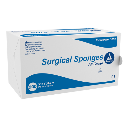 Dynarex Surgical Gauze Sponge 3" x 3" 8-Ply 20/200/cs medical supply