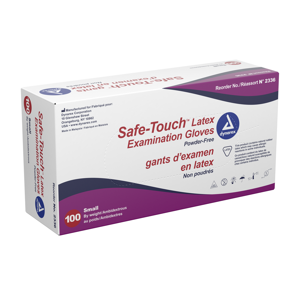 Dynarex Safe-Touch Latex Exam Gloves Small 10/100/cs medical supply