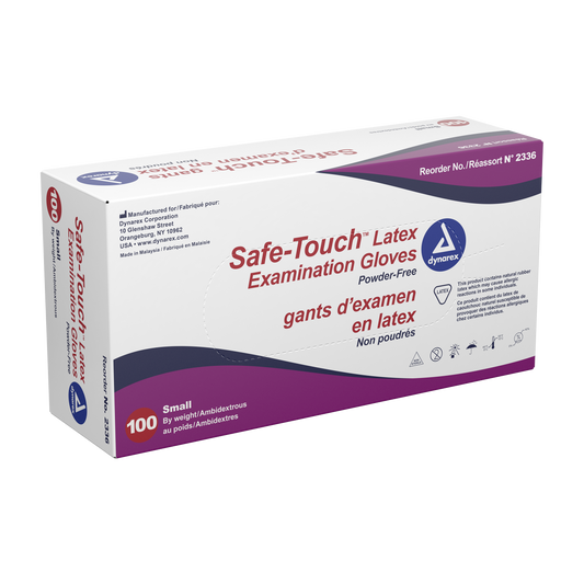 Dynarex Safe-Touch Latex Exam Gloves Small 10/100/cs medical supply