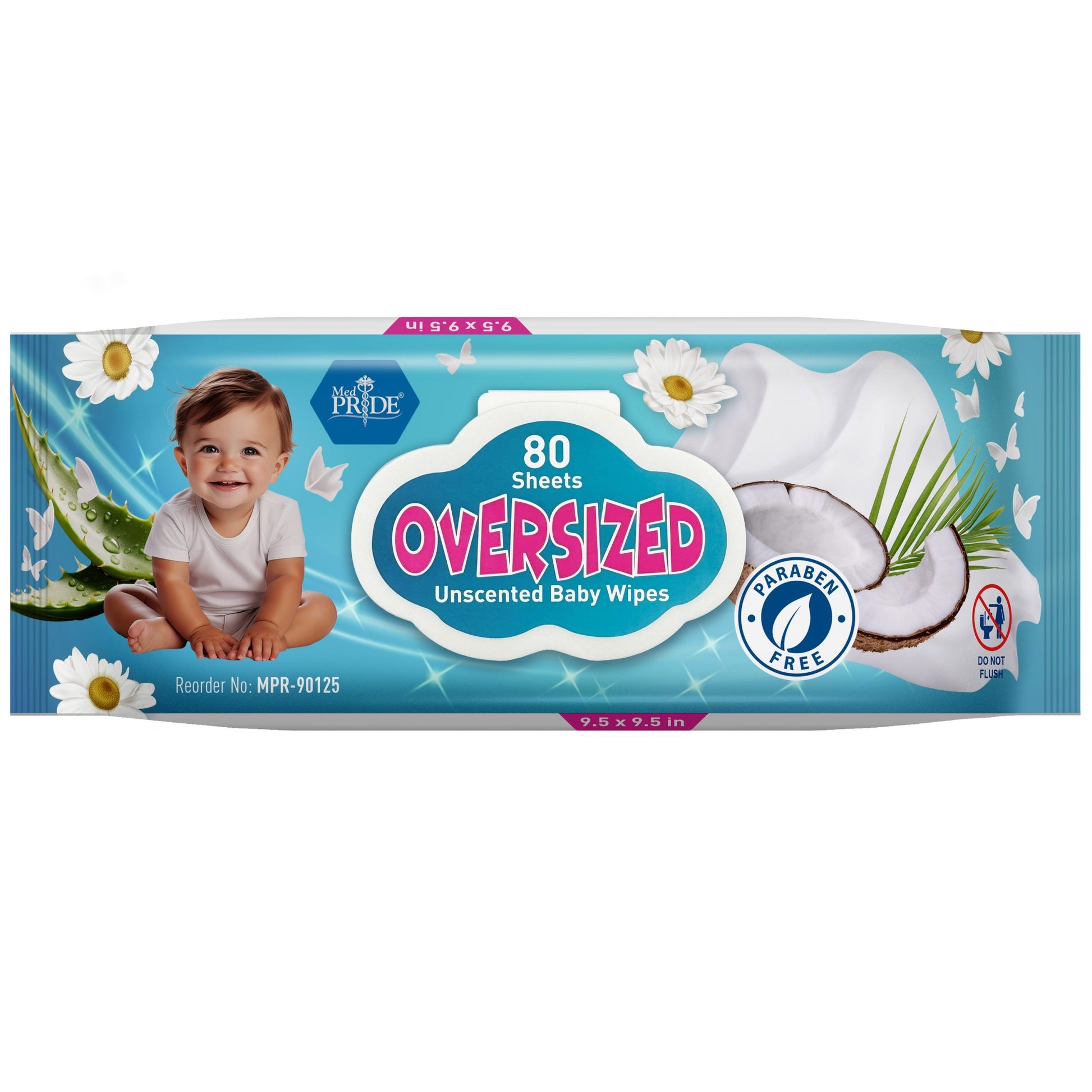 Shield Line Oversized Baby Wipes - Unscented - 12/80/cs medical supply