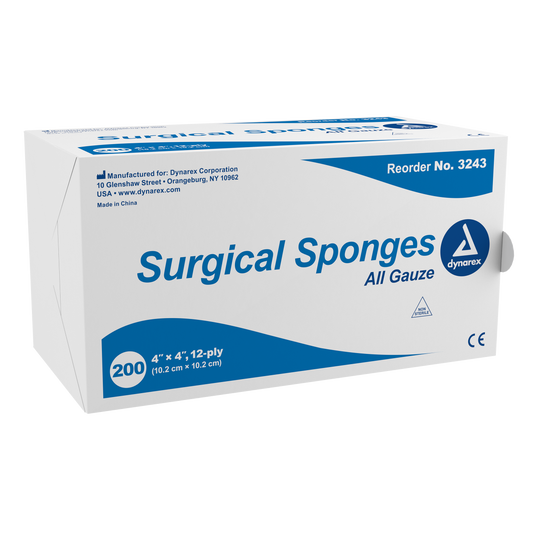 Dynarex Surgical Gauze Sponge 4" x 4" 12-Ply 10/200/cs medical supply