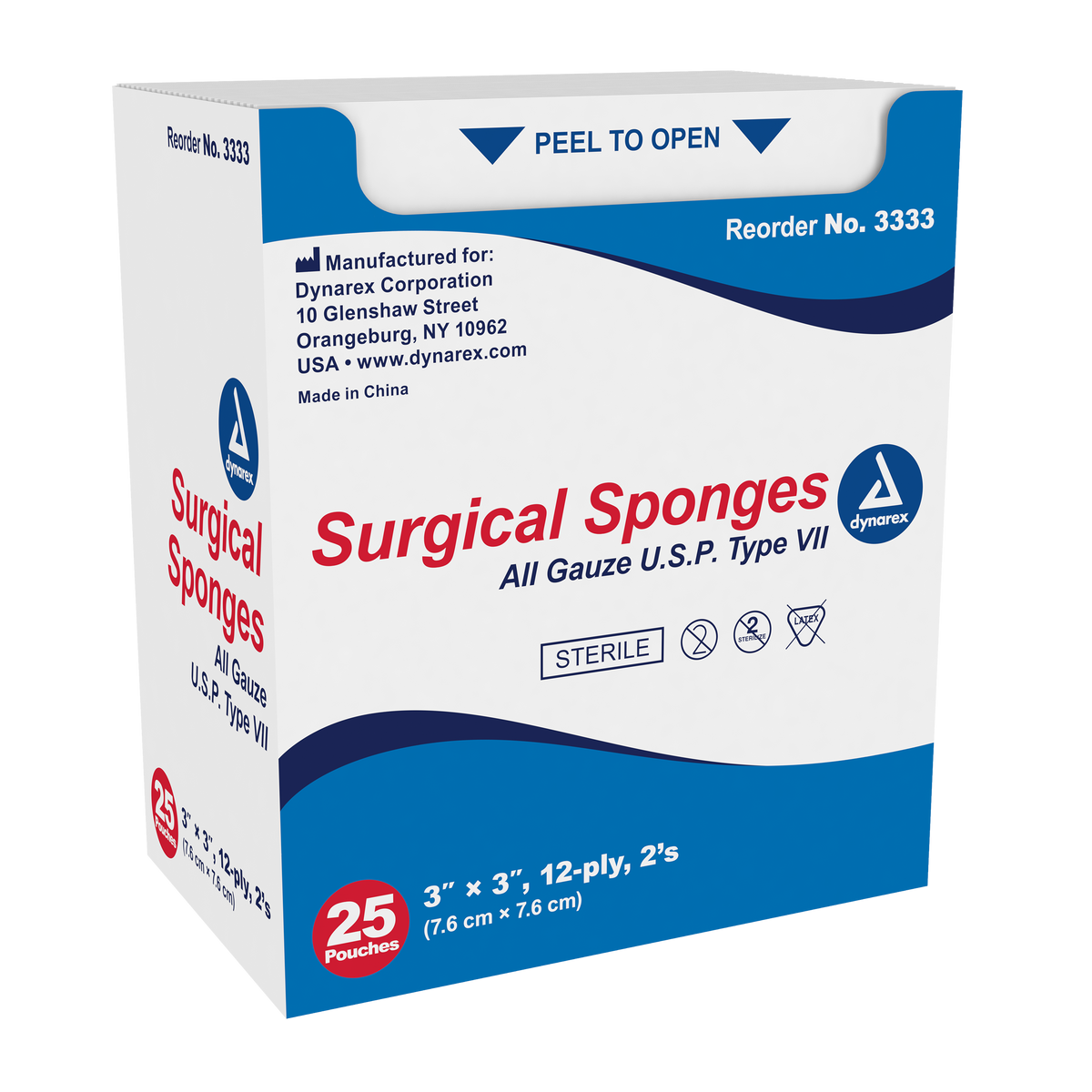 Dynarex Surgical Gauze Sponge 3x3 12-Ply 48/25/cs medical supply