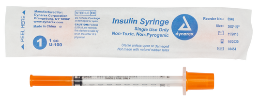 Dynarex Insulin Syringe 1cc 30G Wrapped Case medical supply