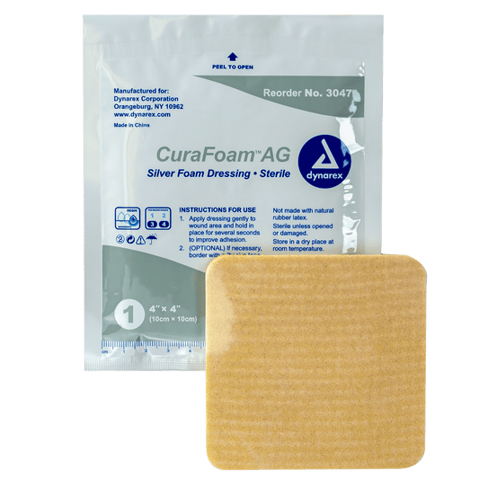 Dynarex CuraFoam AG Silver Foam Dressing 4" x 4" Case medical supply