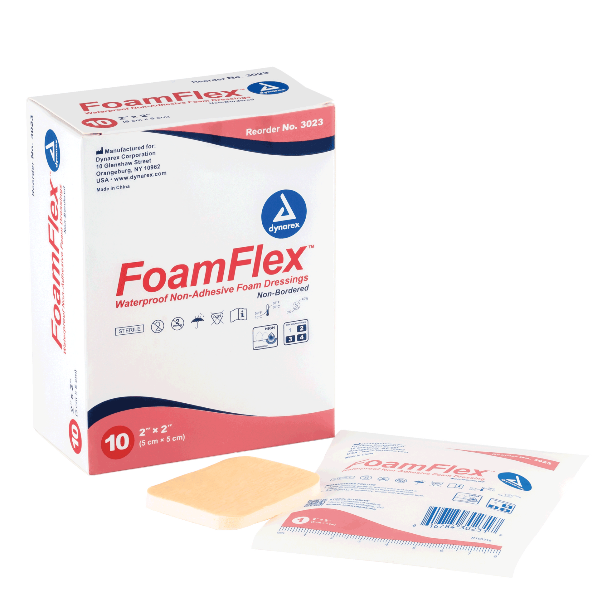 Dynarex FoamFlex Non-Adhesive Waterproof Foam Dressing 2 x 2 in medical supply