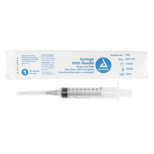 Dynarex Non-Safety Syringe with Needle Luer Lock 22G 1.5 inch 10cc Case medical supply