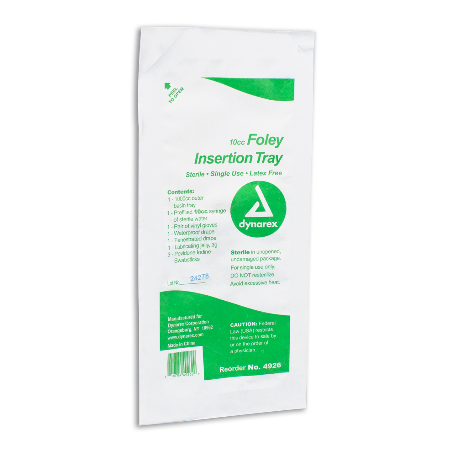 Dynarex Foley Insertion Tray With Prefilled Syringe 10 cc 20/cs medical supply